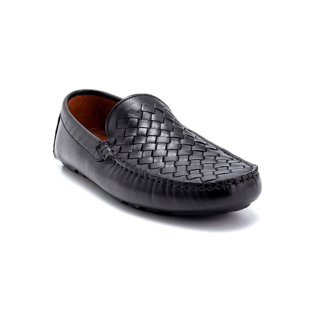 Black Men Leather Knit Detailed Loafer