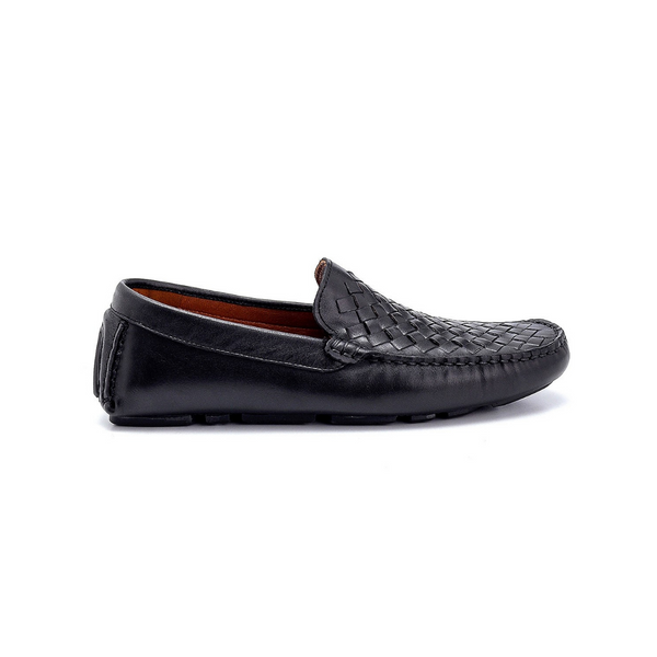 Black Men Leather Knit Detailed Loafer