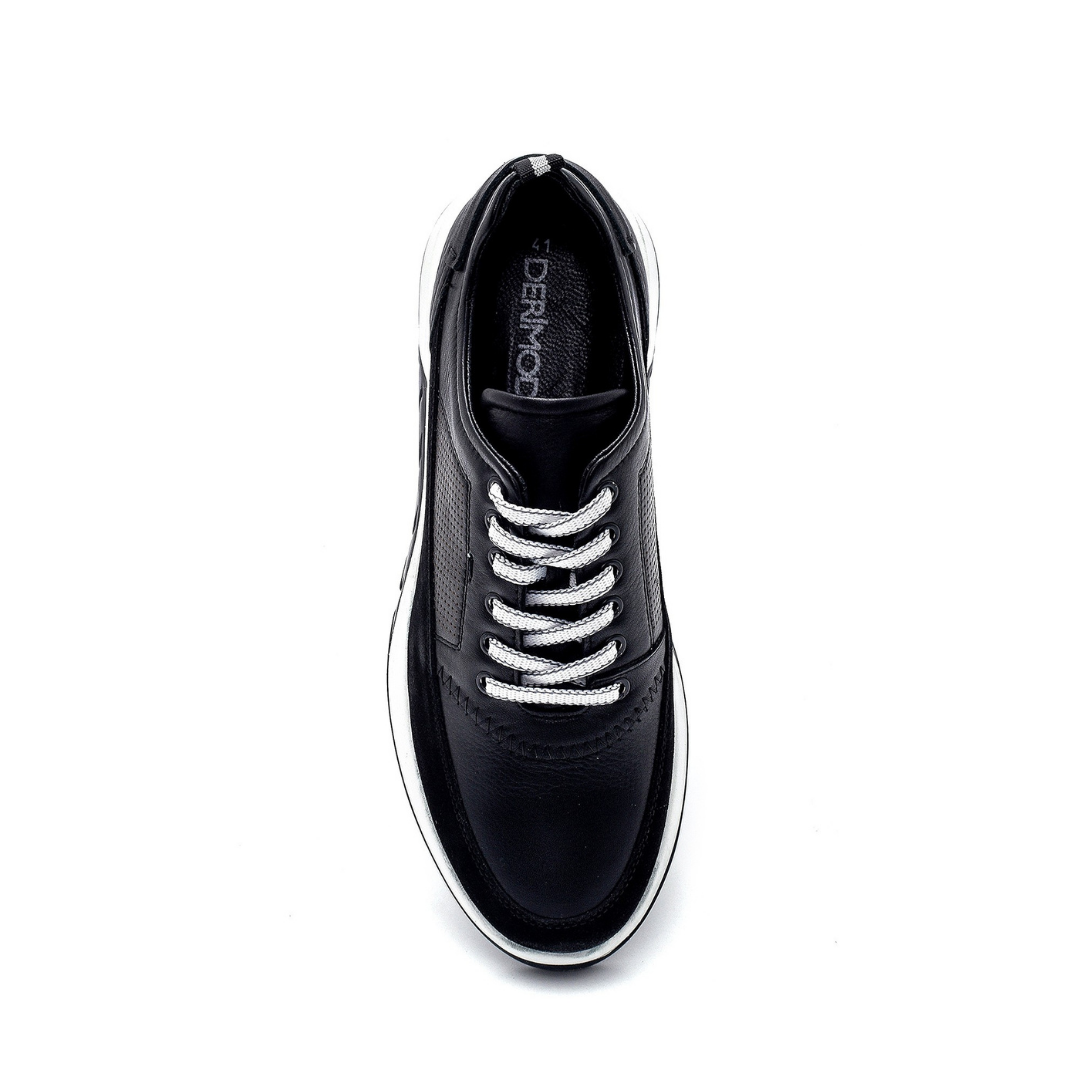 Navy Blue Men Suede Detailed Leather Sneaker