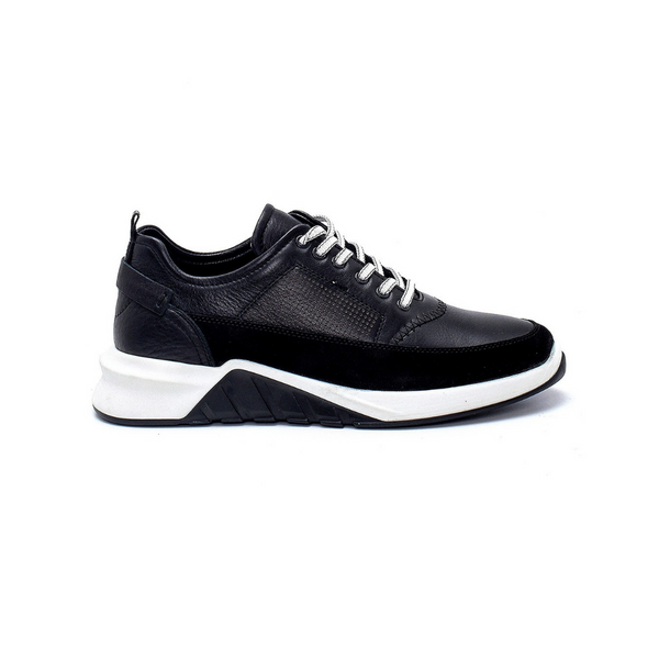 Navy Blue Men Suede Detailed Leather Sneaker