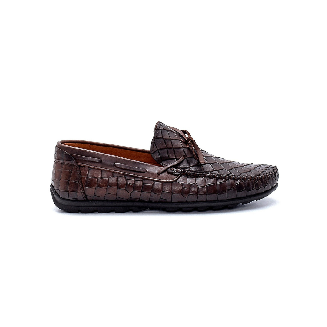 Brown Men Leather Patterned Loafer