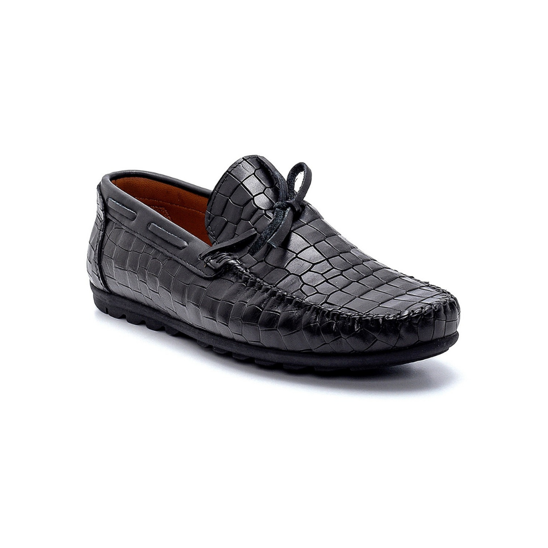 Black Men Leather Patterned Loafer