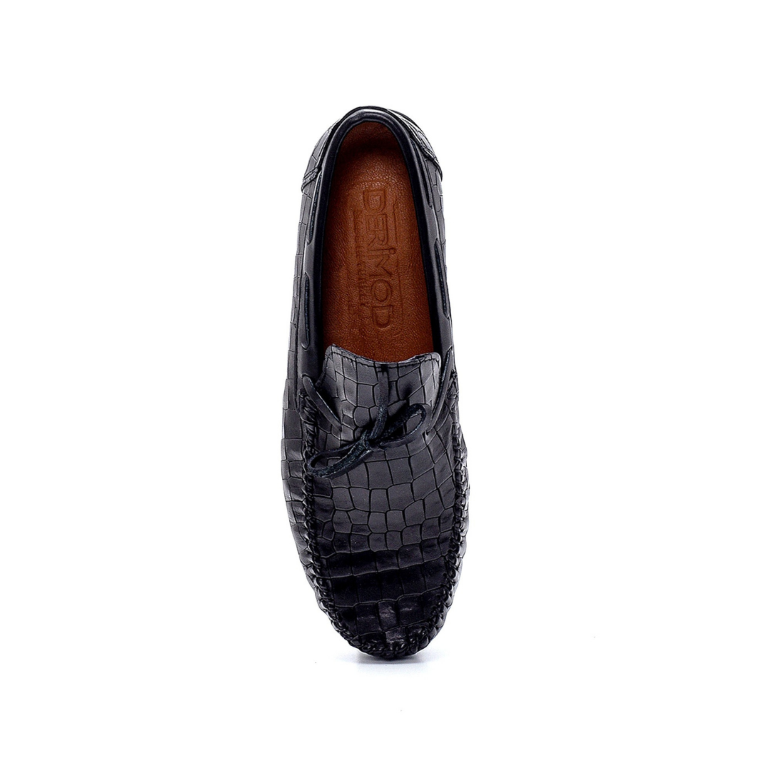 Black Men Leather Patterned Loafer
