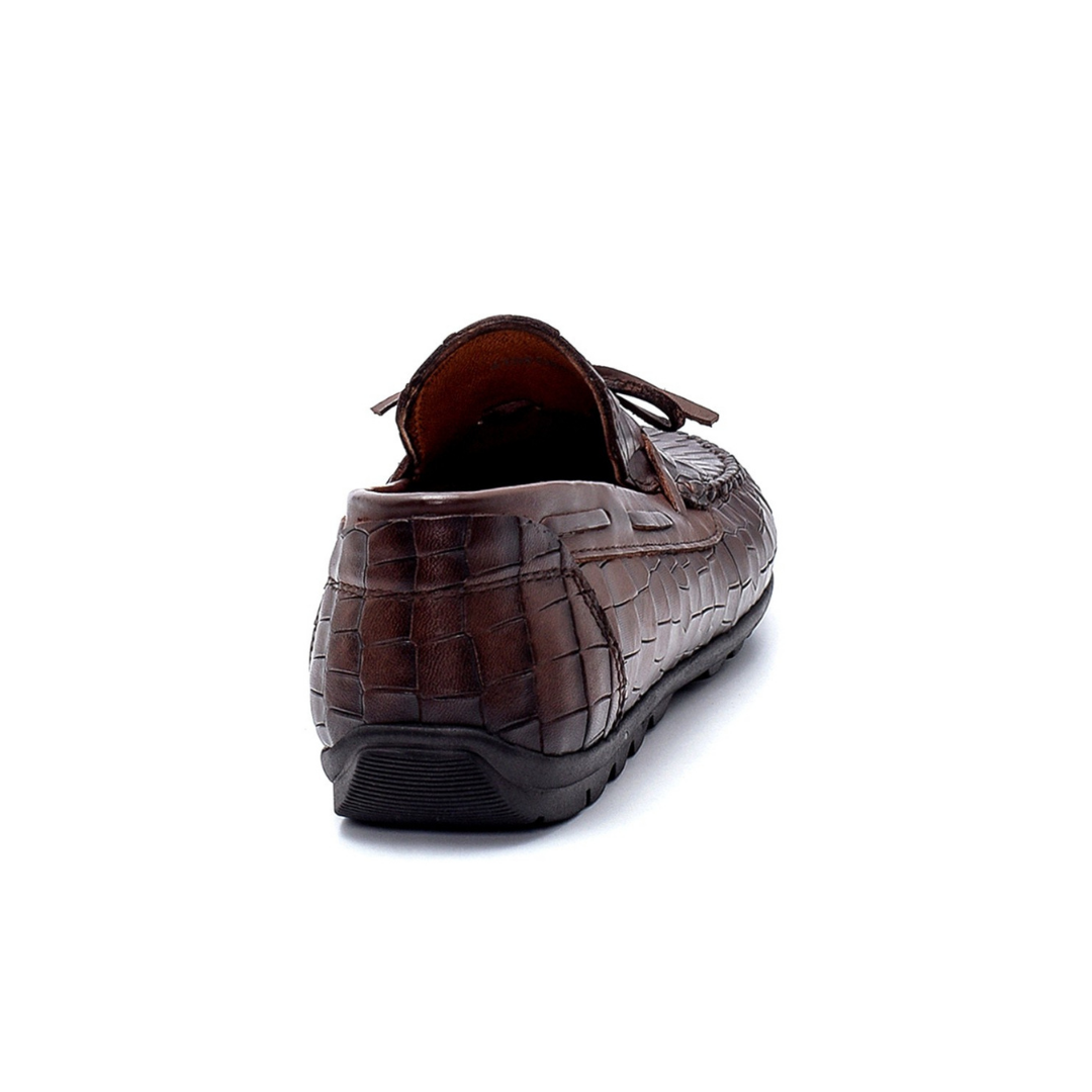 Brown Men Leather Patterned Loafer