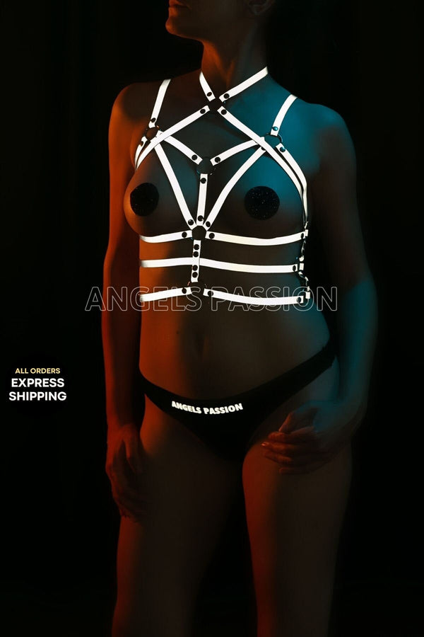 Rave Outfit Chest Harness - Reflective Harness Women Set - Glow in the Dark Chest Harness - Reflective Garter Harness - Sexy Harness Women